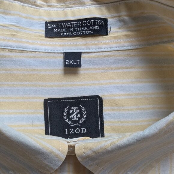 Izod Saltwater Cotton Classic 2XLT Button‑Down Short Sleeve Stripe Shirt - Picture 3 of 7